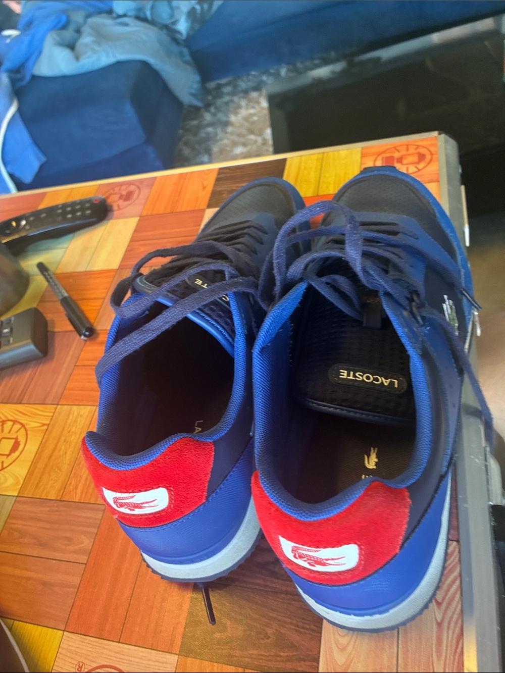 Lacoste Mens Blue and Red Athletic Sneakers